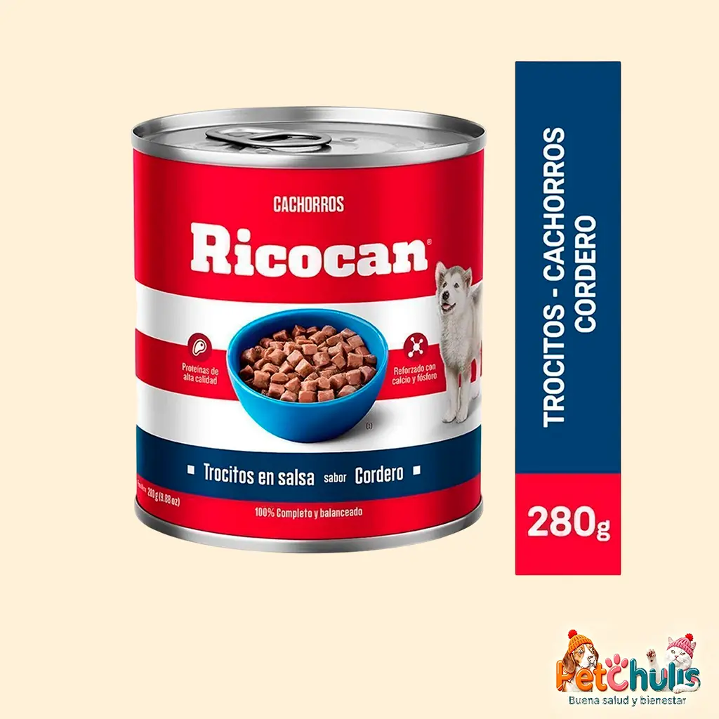 Ricocan Trocitos en Salsa Cordero Cachorro Lata 280 g