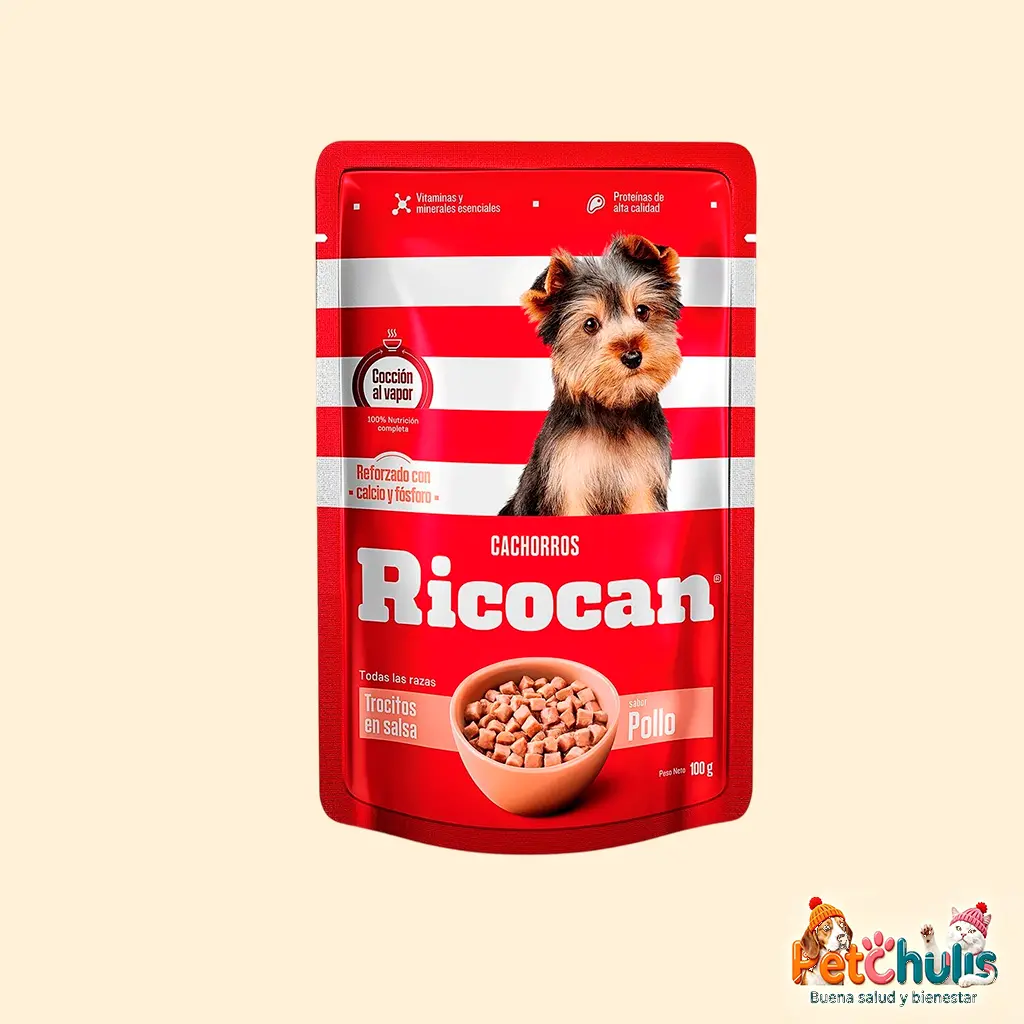 Ricocan Trocitos en Salsa Sabor Pollo Cachorros Pouch 100g