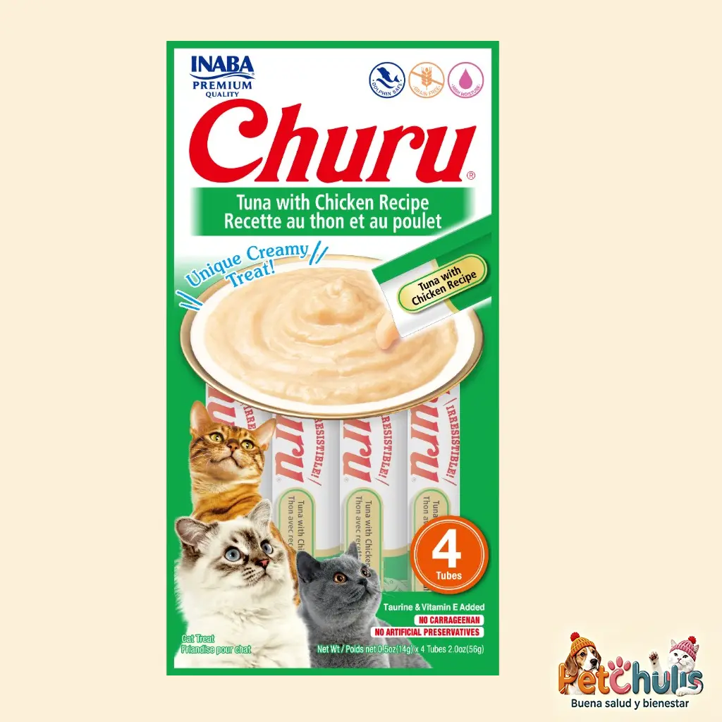 Inaba Churu Atún con Pollo para Gatos 4 Tubos x 14 g