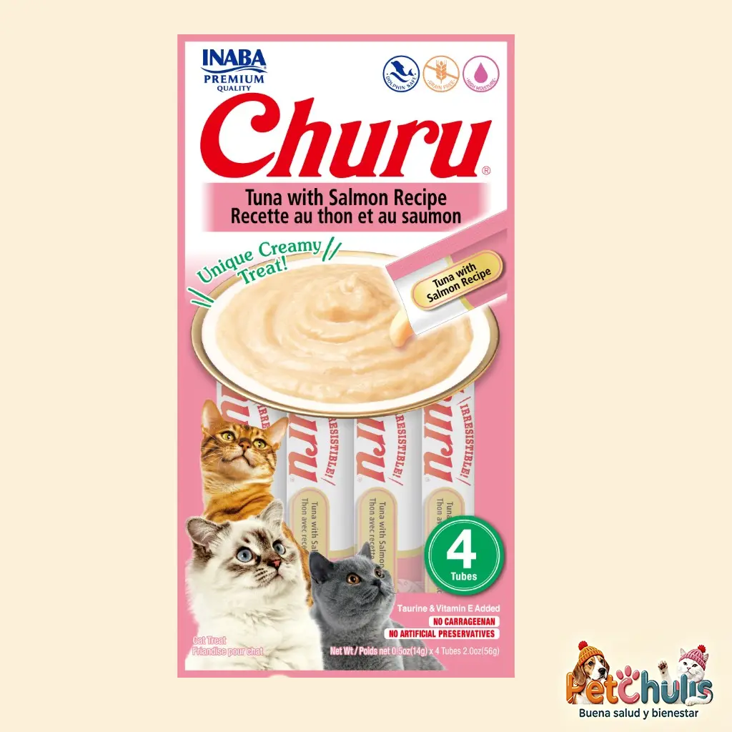 Inaba Churu Atún con Salmón para Gatos 4 Tubos x 14 g