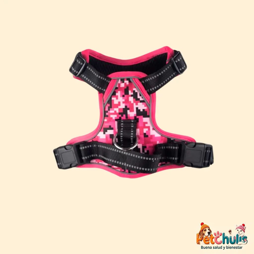 Pechera Con Broches Traseros Para Mascotas Rosa Camuflado Talla S