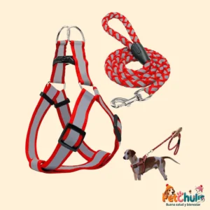 Pechera con Correa Trenzada Roja Reflectiva para Perros