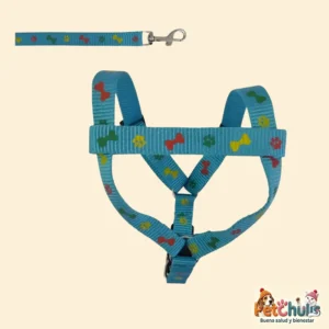 Pechera y Correa para Perro Pet Show Azul con Diseño de Huellas